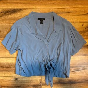 Forever 21 Light Blue Tie-Front Crop Top